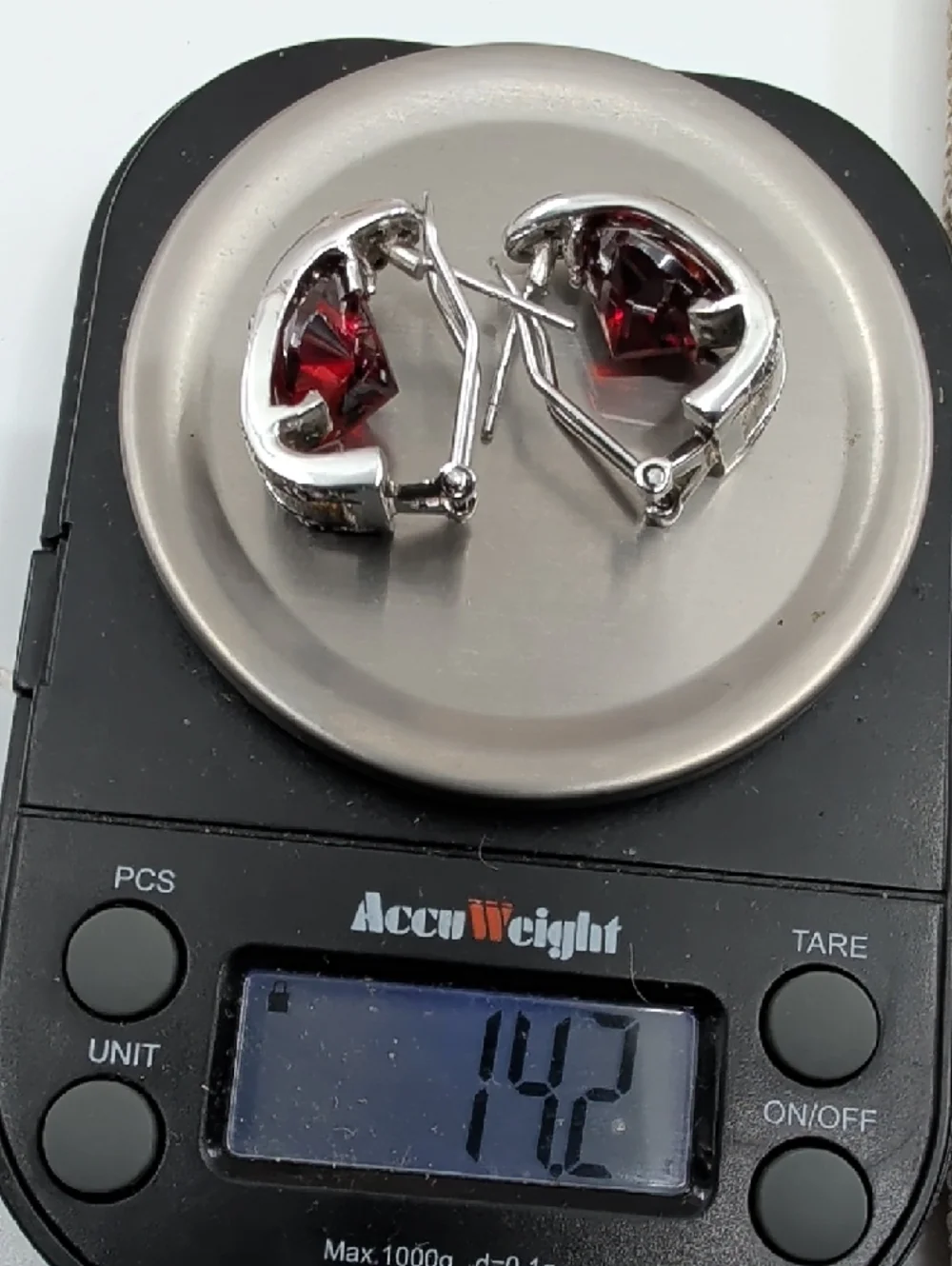 Vintage 925 Sterling Silver Garnet Half Hoop Lever Back Earrings - Picture 16 of 17